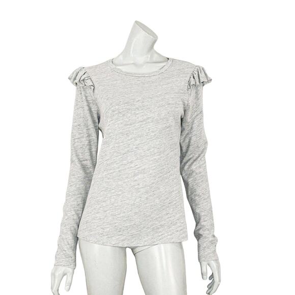 FRAME Denim Ruffle Shoulders Crew Blouse Heather Gray Size M - Picture 1 of 7